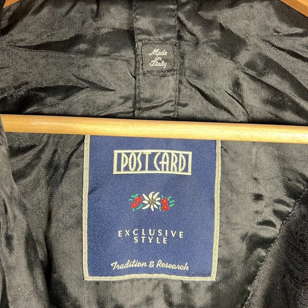 Vintage Post Card Puffy Zip Up Italy Ski Winter‎ Black Jacket Coat Size 10